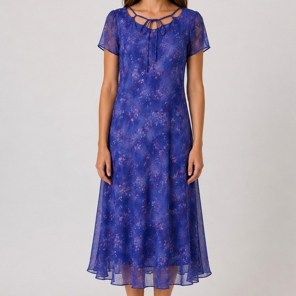 Y2K Vintage Purple Floral Chiffon Midi Dress Fairy 90s Romantic Whimsigoth Sz 12